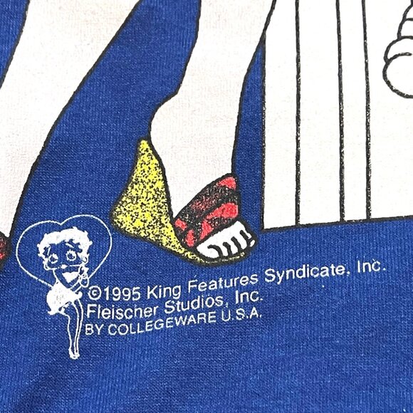 Betty Boop T-Shirt 1995 Blue Sun Hat Pudgy Bimbo Cartoon Jerzees USA Large VTG - Picture 5 of 11